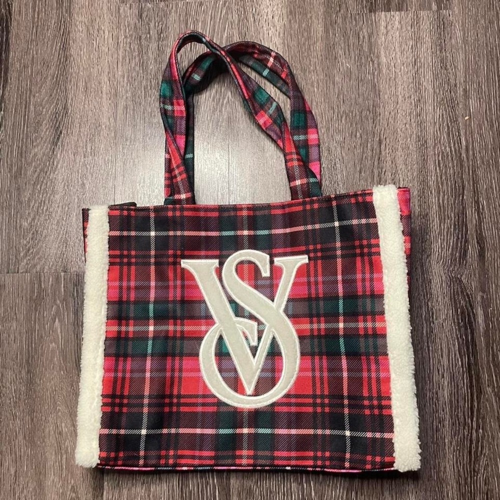 Victoria's Secret red plaid tote bag